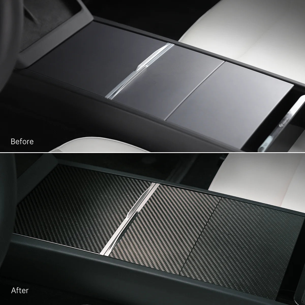 TPARTS Carbon Mittelkonsolen Cover – Tesla Model 3 Highland / Model Y Juniper