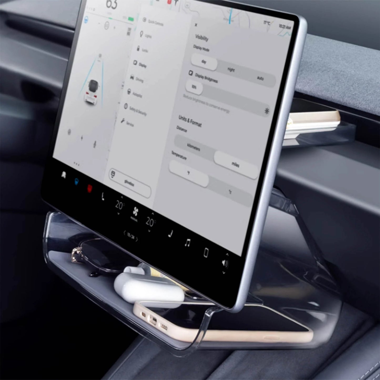Yeslak Kompakte Unter Bildschirm Ablage mit Dashboard Ablage – Tesla Model 3 / Y / Highland / Juniper bei EV Motion Shop