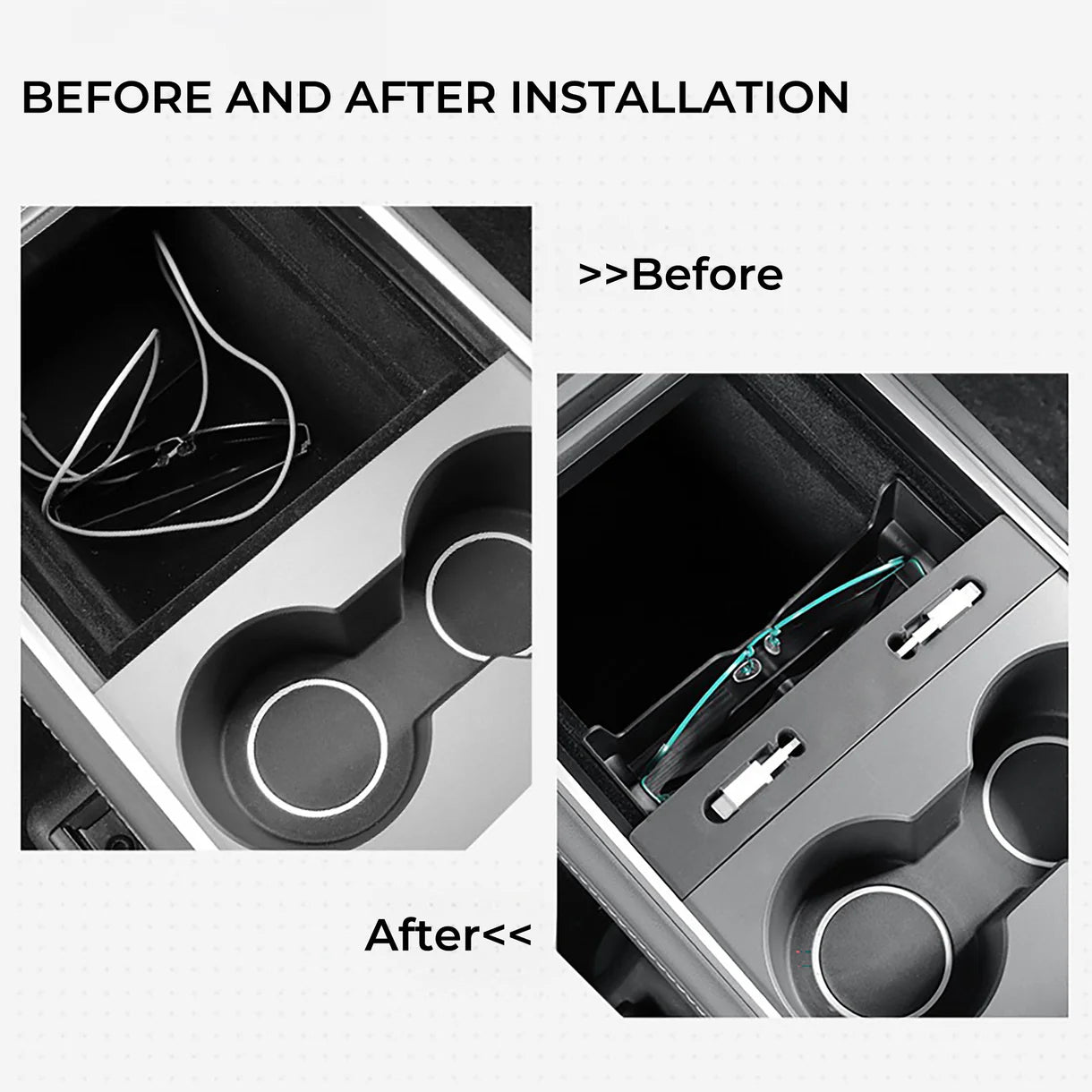 Yeslak Mittelkonsolen Brillenhalter mit Kabelorganizer – Tesla Model 3 / Y (Pre-Facelift) bei EV Motion Shop