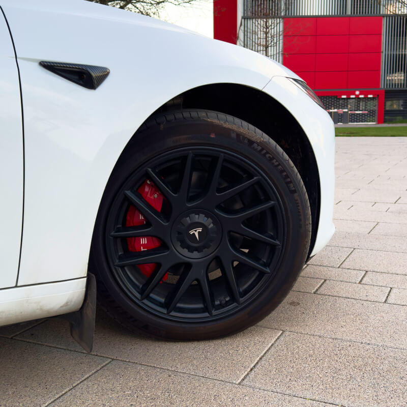 EV Motion Alu Bremssattel Abdeckungen (4er Set) 18/19" Zoll für Tesla Model 3 / Y / Highland / Juniper