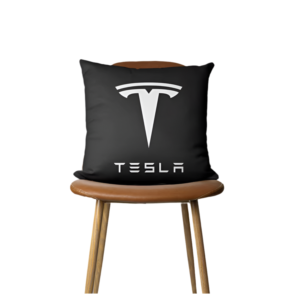 EV Motion Kopfkissen mit Tesla Badge Script Logo in Schwarz / Weiß / Rot