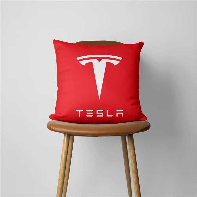EV Motion Kopfkissen mit Tesla Badge Script Logo in Schwarz / Weiß / Rot
