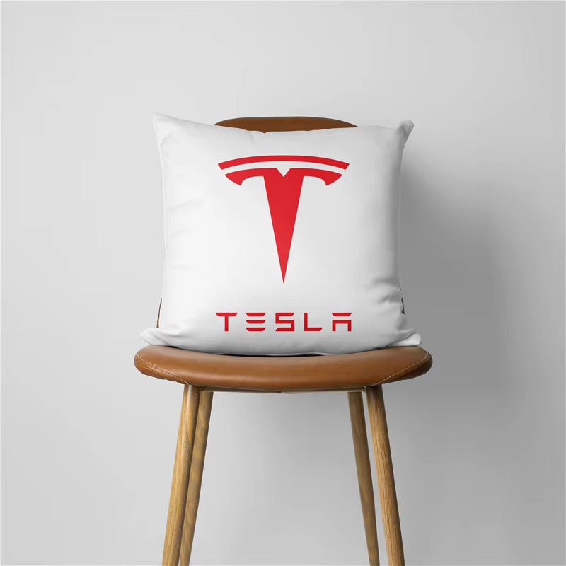 EV Motion Kopfkissen mit Tesla Badge Script Logo in Schwarz / Weiß / Rot