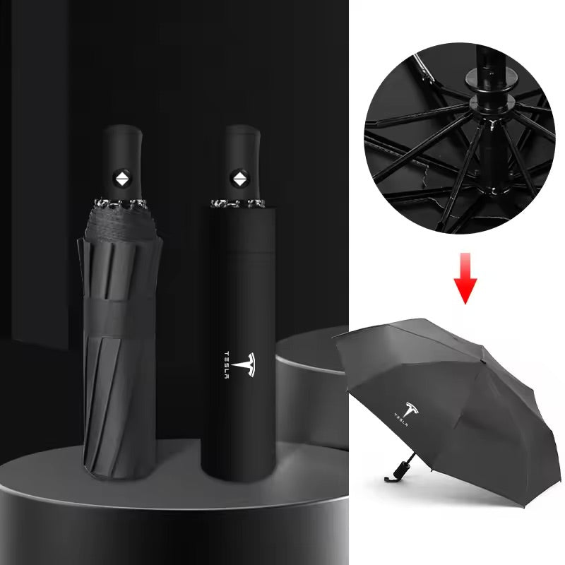EV Motion Shop Aufziehbarer Regenschirm mit Logo für Tesla Model S / 3 / X / Y