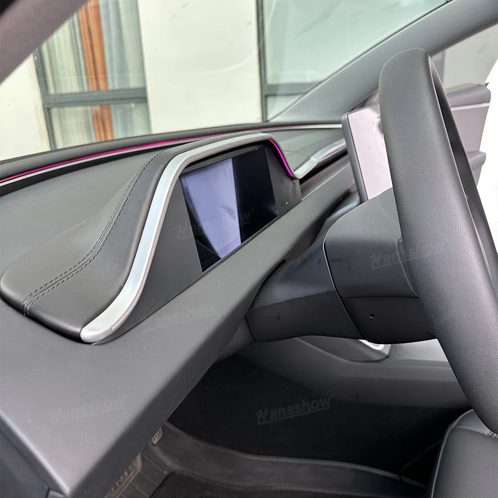 Hansshow 8,9 Zoll Dashboard Armaturenbrett Display Leiste mit Ambient Beleuchtung und Frontkamera für Tesla Model 3 (2024) Highland bei EV Motion Shop