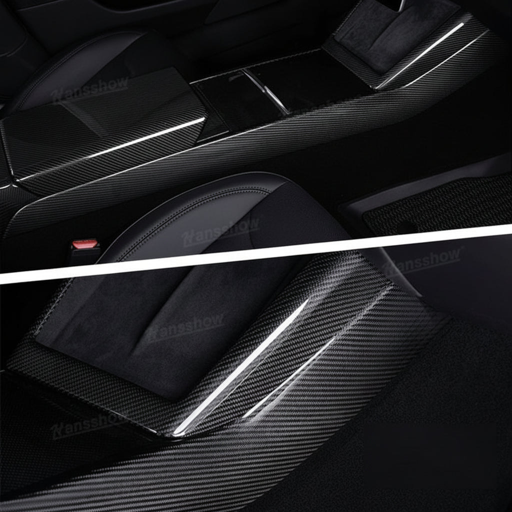 Hansshow Mittelkonsolen Seitenleisten Abdeckung aus Echt-Carbon Kohlefaser für Tesla Model 3 Highland / Model Y Juniper bei EV Motion Shop