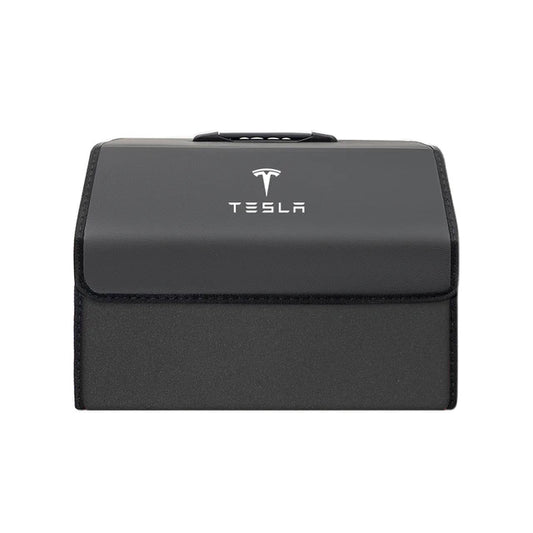 Kofferraum Trunk Aufbewahrung Organizer Box aus Kunstleder mit Print Logo für Tesla Model S / 3 / X / Y bei EV Motion Shop