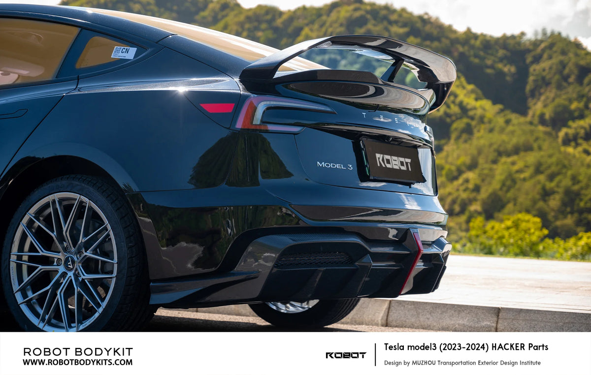Robot "Hacker" Heck Bumper & Diffuser – Tesla Model 3 Highland bei EV Motion Shop