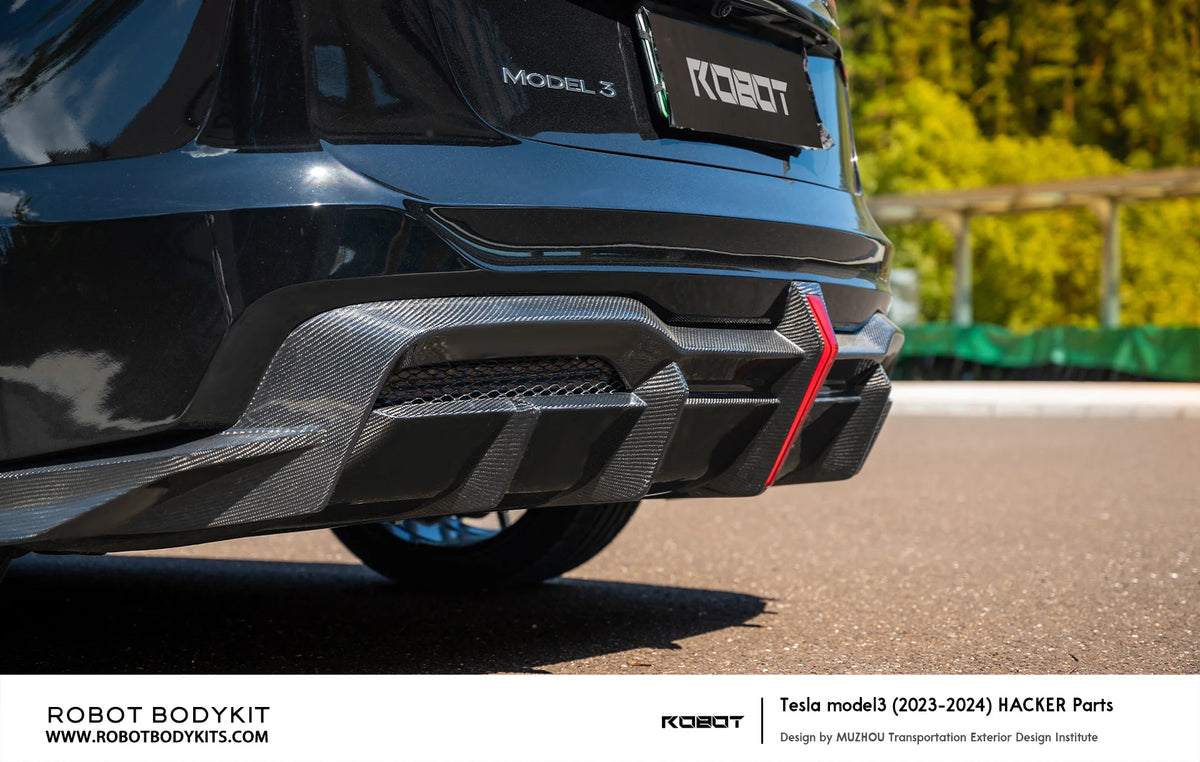 Robot "Hacker" Heck Bumper & Diffuser – Tesla Model 3 Highland bei EV Motion Shop