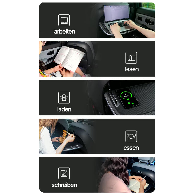 Ruecksitze Klapptisch Halterung mit Ladefunktion für Tesla Model 3 / Y / Highland bei EV Motion Shop