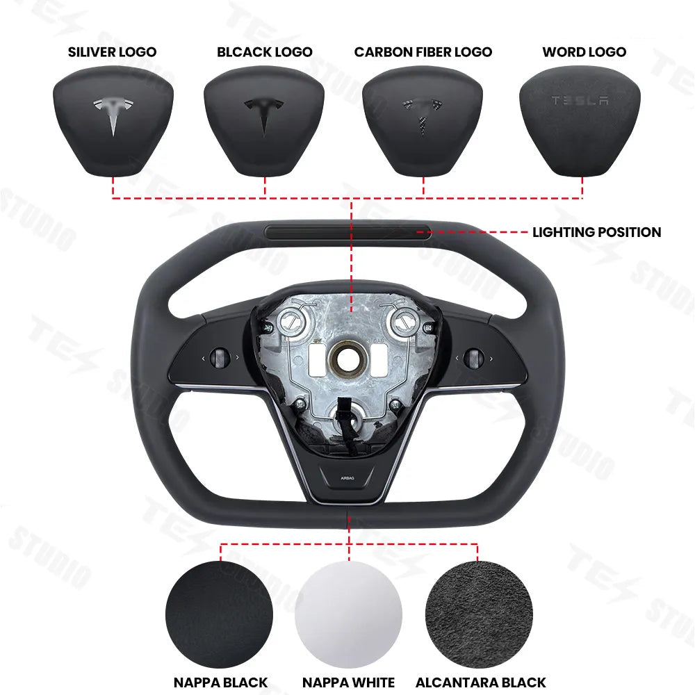 Tesstudio Cybertruck Inspiriertes Cyberpack Lenkrad mit Kontrollleuchten für Model 3 / Y bei EV Motion Shop