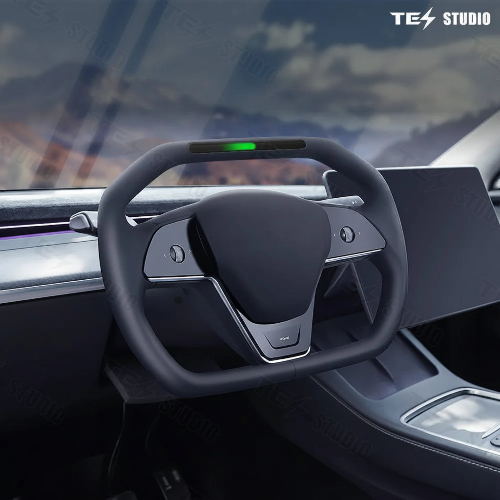 Tesstudio Cybertruck Inspiriertes Cyberpack Lenkrad mit Kontrollleuchten für Model 3 / Y bei EV Motion Shop