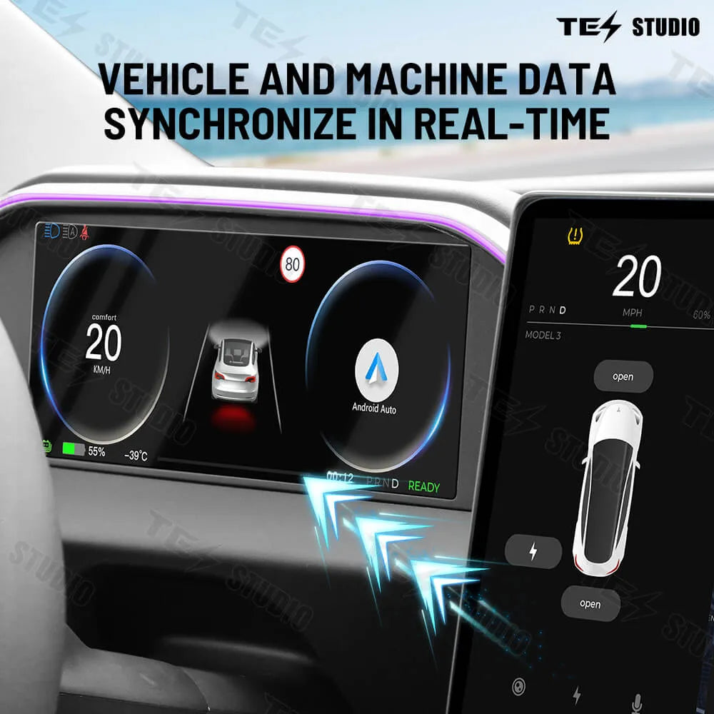 Tesstudio Integrierte Digitales Armaturenbrett Dashboard Display mit Ambiente LED und Kamera für Tesla Model 3 Highland bei EV Motion Shop