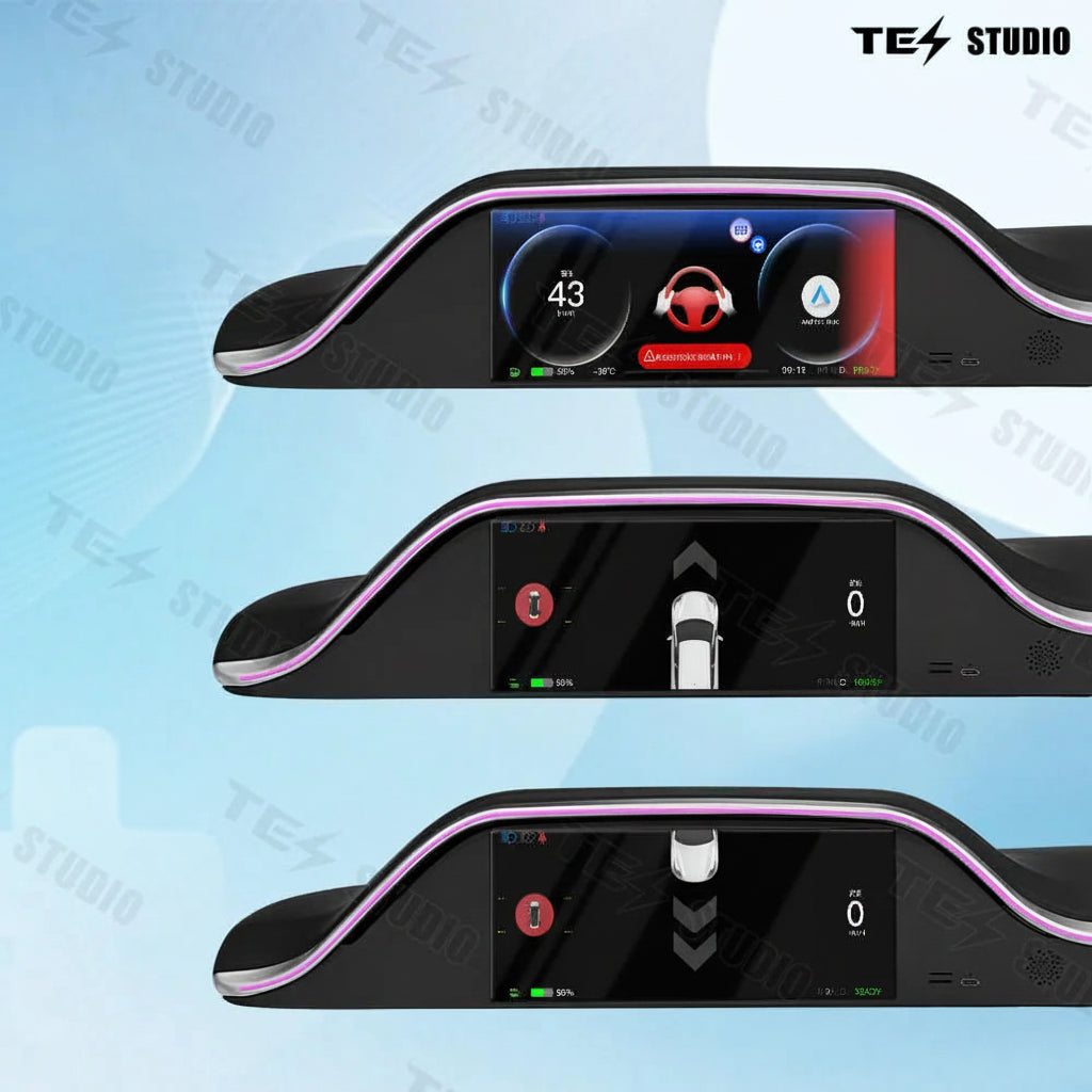 Tesstudio Integrierte Digitales Armaturenbrett Dashboard Display mit Ambiente LED und Kamera für Tesla Model 3 Highland / Model Y Juniper bei EV Motion Shop