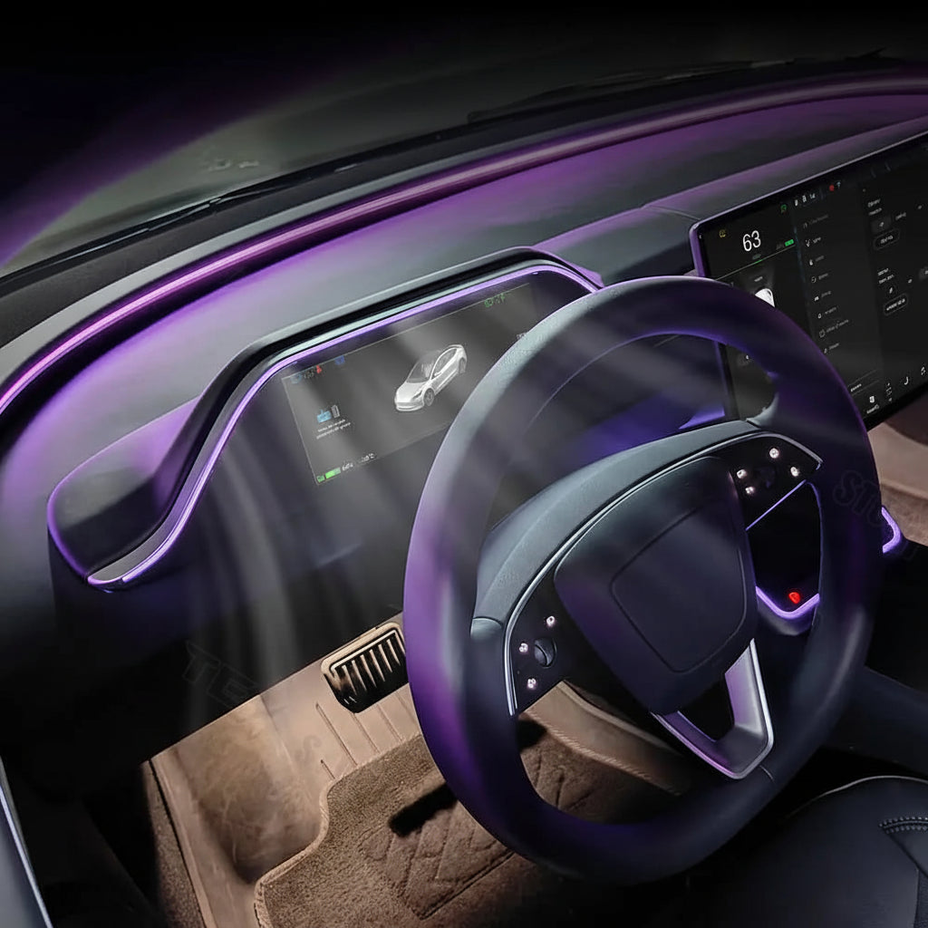 Tesstudio Integrierte Digitales Armaturenbrett Dashboard Display mit Ambiente LED und Kamera für Tesla Model 3 Highland / Model Y Juniper bei EV Motion Shop
