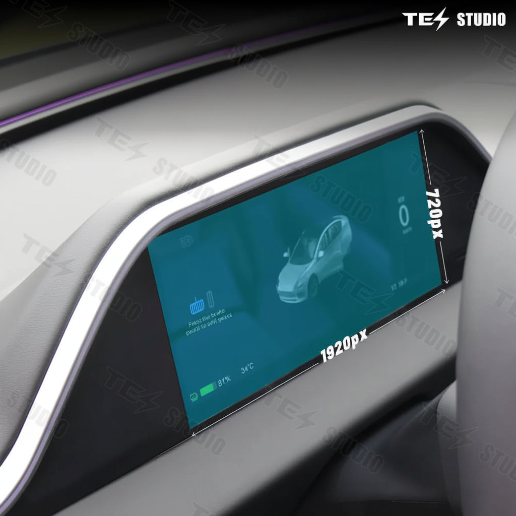 Tesstudio Integrierte Digitales Armaturenbrett Dashboard Display mit Ambiente LED und Kamera für Tesla Model 3 Highland / Model Y Juniper bei EV Motion Shop