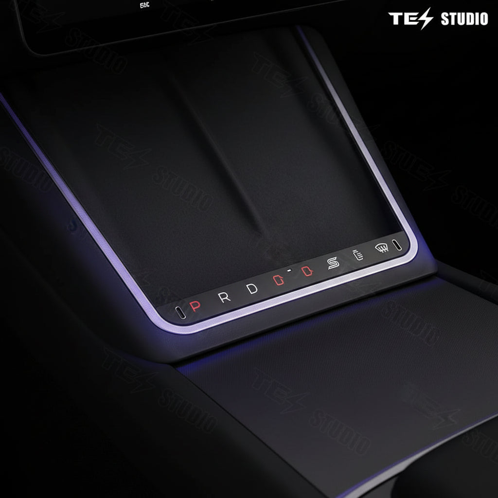 Tesstudio Mittelkonsole Wireless Charger mit LED Ambiente Licht für Model 3 / Y / Highland / Juniper bei EV Motion Shop