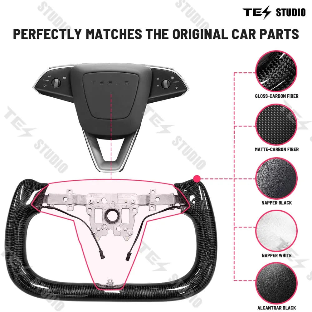 Tesstudio Premium Nappa Leder Yoke Lenkrad für Tesla Model 3 (2024) Highland bei EV Motion Shop