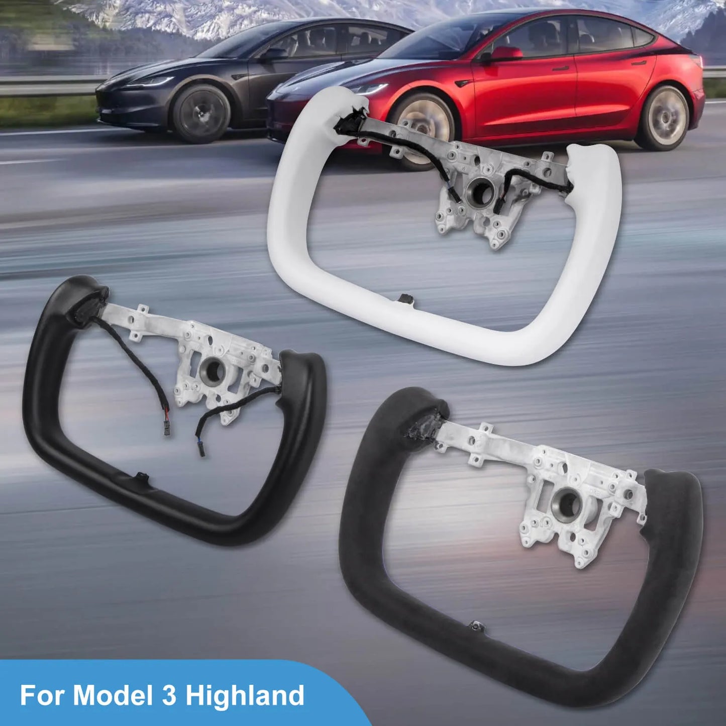 Tesstudio Premium Nappa Leder Yoke Lenkrad für Tesla Model 3 (2024) Highland bei EV Motion Shop