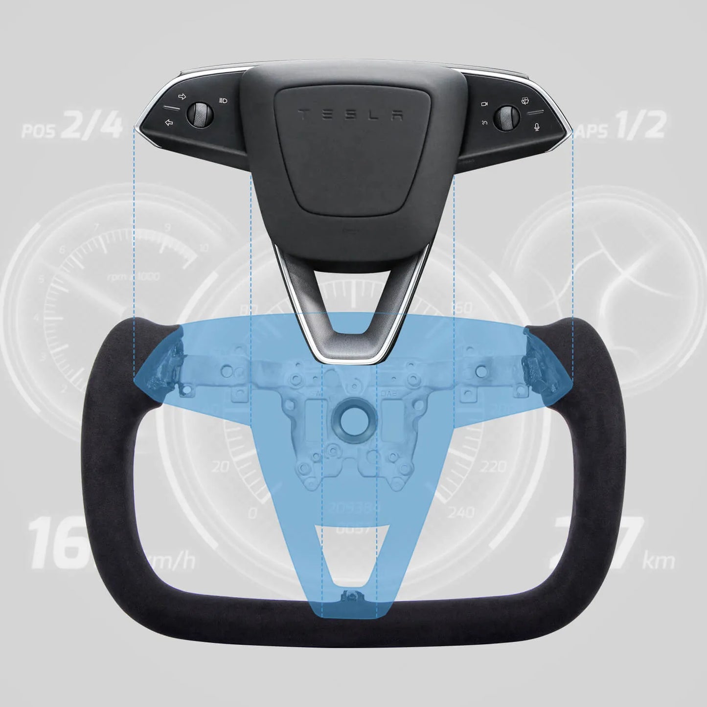 Tesstudio Premium Nappa Leder Yoke Lenkrad für Tesla Model 3 (2024) Highland bei EV Motion Shop