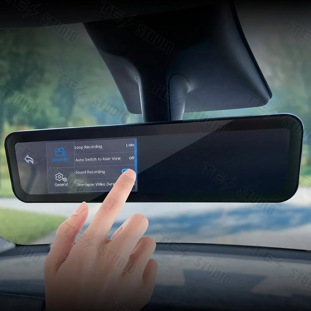 Tesstudio Rückspiegel 1080p Full HD mit Touchscreen Video Recorder und WiFi für Tesla Model 3 / Y / Highland / Juniper bei EV Motion Shop