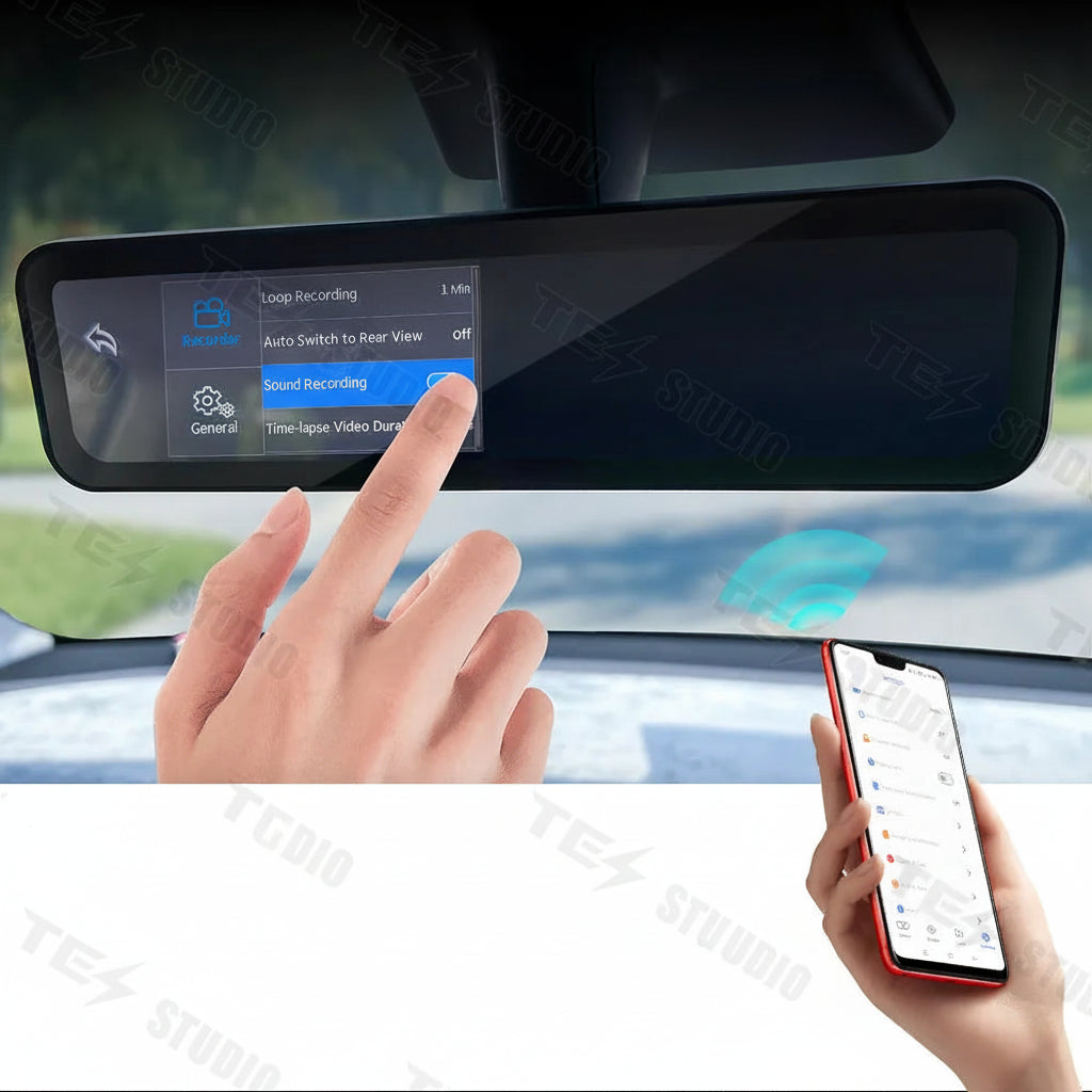 Tesstudio Rückspiegel 1080p Full HD mit Touchscreen Video Recorder und WiFi für Tesla Model 3 / Y / Highland / Juniper bei EV Motion Shop