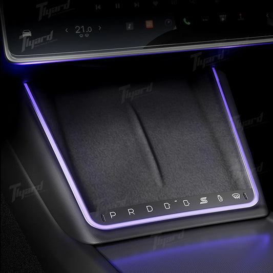 Tlyard Mittelkonsole Wireless Charger mit LED Ambiente – Tesla Model 3 Highland / Model Y Juniper bei EV Motion Shop