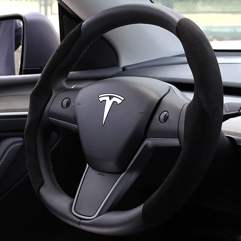 Lenkrad Griffe Abdeckungen Cover im Alcantara Design (Schwarz) für Tesla Model 3 / Y bei EV Motion Shop