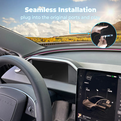 Hansshow 8,9 Zoll Dashboard Armaturenbrett Display Leiste mit Ambient Beleuchtung und Frontkamera für Tesla Model 3 (2024) Highland bei EV Motion Shop