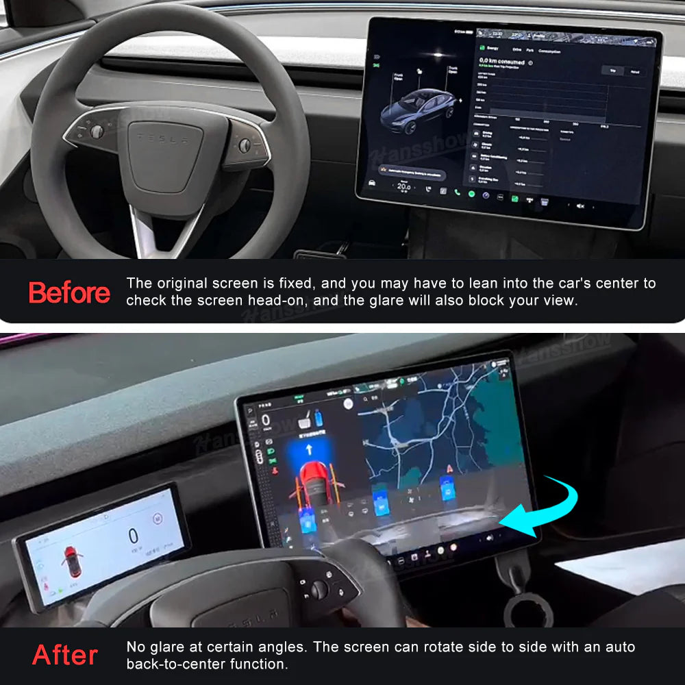 Hansshow Mittelkonsolen Touchscreen-Drehhalterung Schwenkbare Bildschirmhalterung für Tesla Model 3 (2024) Highland bei EV Motion Shop