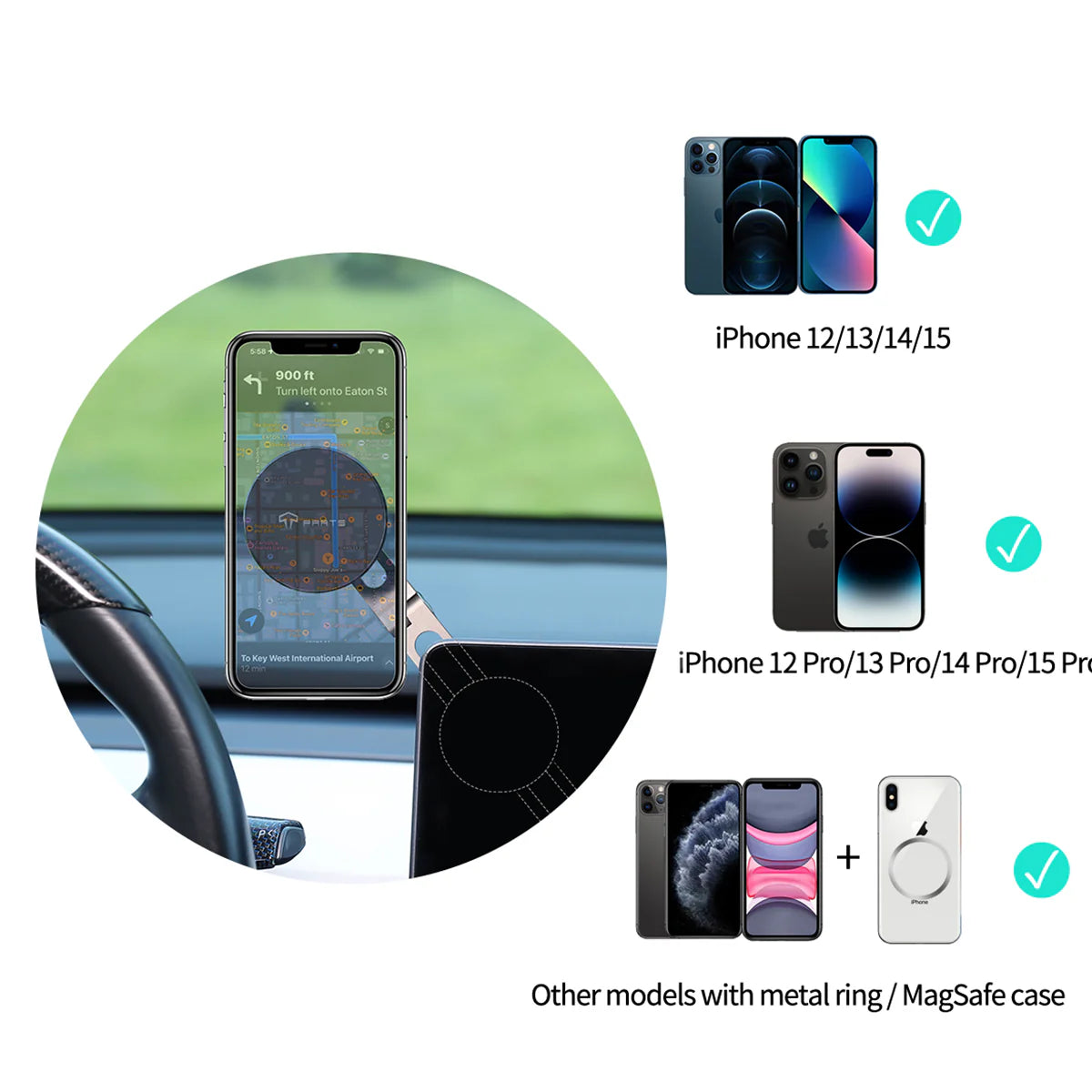 TPARTS magnetische Wireless Charging Ladestation Handyhalterung für Tesla Model S / 3 / X / Y / Cybertruck  bei EV Motion Shop