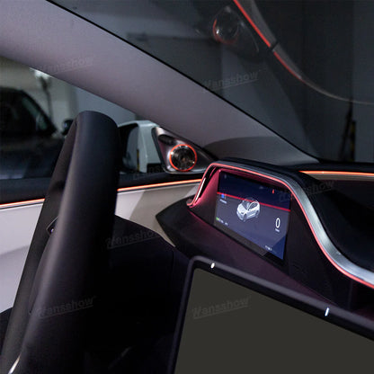 Hansshow 8,9 Zoll Dashboard Armaturenbrett Display Leiste mit Ambient Beleuchtung und Frontkamera für Tesla Model 3 (2024) Highland bei EV Motion Shop