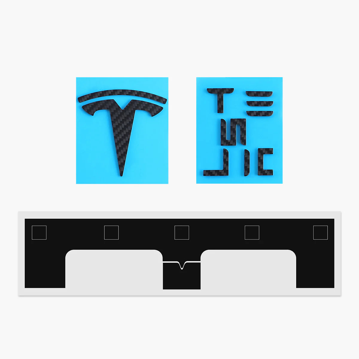 TPARTS Echt Carbon Badge Logo & Heck Script Logo Buchstaben für Tesla Model 3 / Y / Highland bei EV Motion Shop