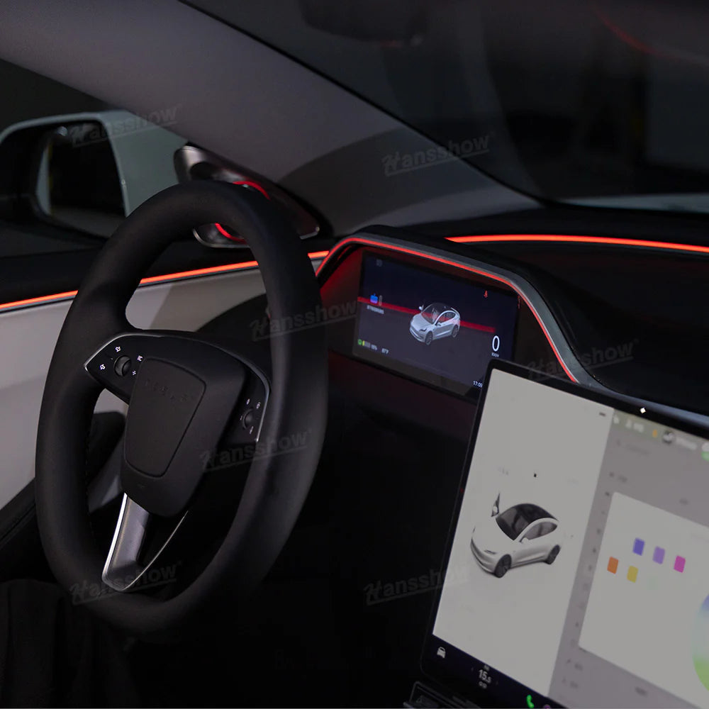 Hansshow 8,9 Zoll Dashboard Armaturenbrett Display Leiste mit Ambient Beleuchtung und Frontkamera für Tesla Model 3 (2024) Highland bei EV Motion Shop