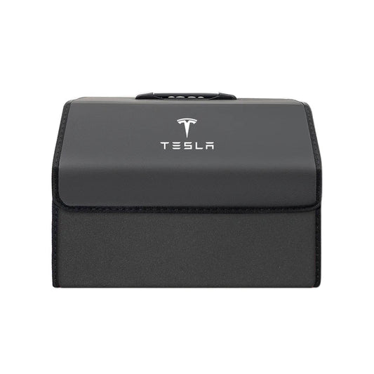 Kofferraum Trunk Aufbewahrung Organizer Box aus Kunstleder mit Print Logo für Tesla Model S / 3 / X / Y bei EV Motion Shop