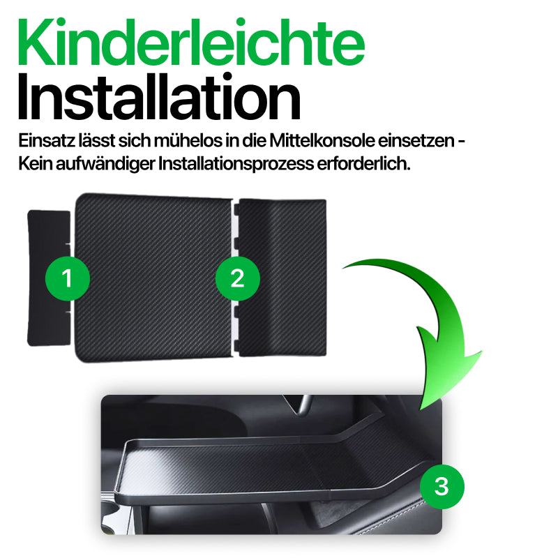 Mittelkonsole Tischplatte im Carbon-Look für Tesla Model 3 / Y bei EV Motion Shop