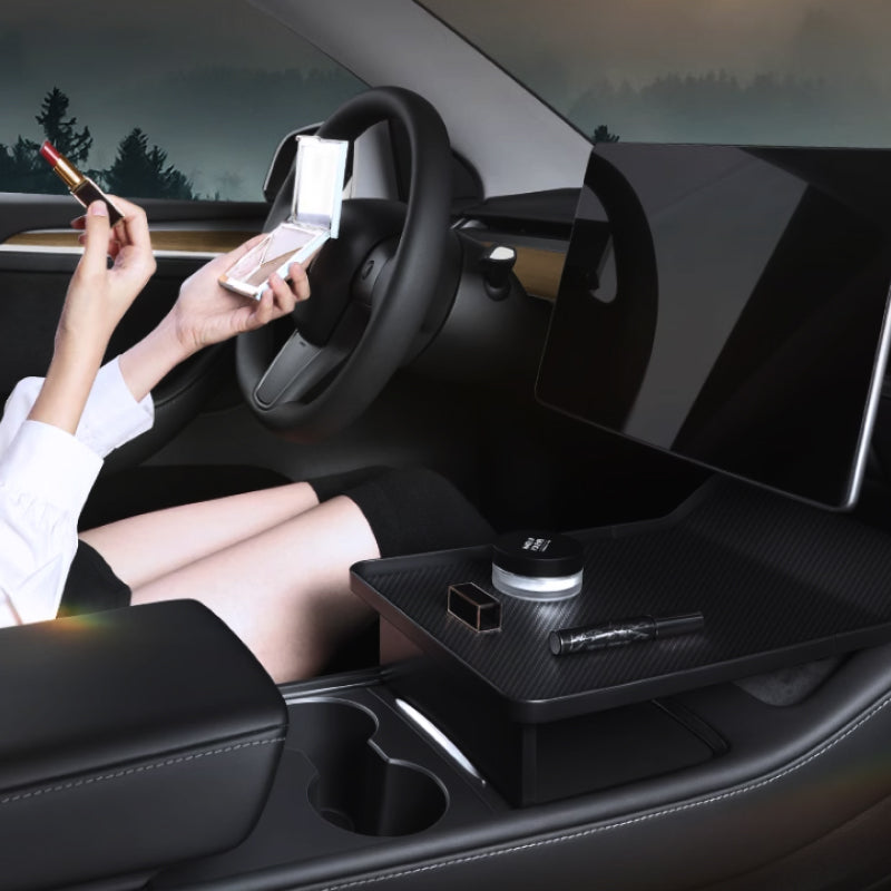 Mittelkonsole Tischplatte im Carbon-Look für Tesla Model 3 / Y bei EV Motion Shop