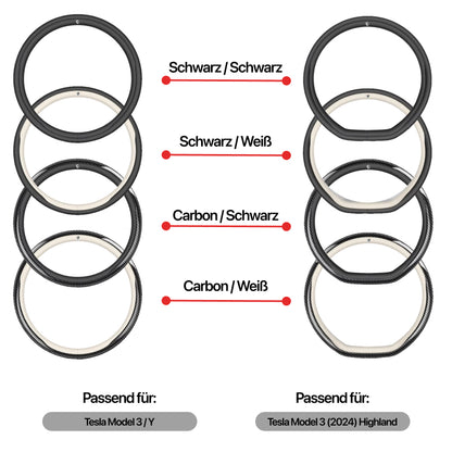 Lenkrad Schutz Abdeckung Hülle aus Nappa Leder / Carbon für Tesla Model 3 / Y / Highland bei EV Motion Shop