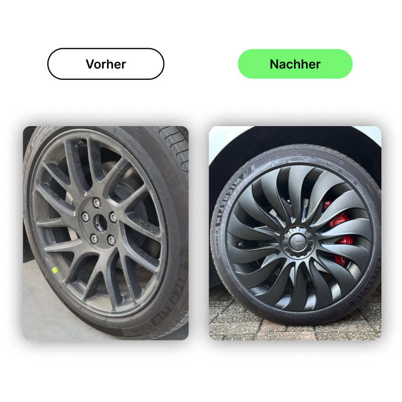 18" Zoll Radkappen (4er Set) im Turbine Design für Tesla Model 3 (2024) Highland bei EV Motion Shop