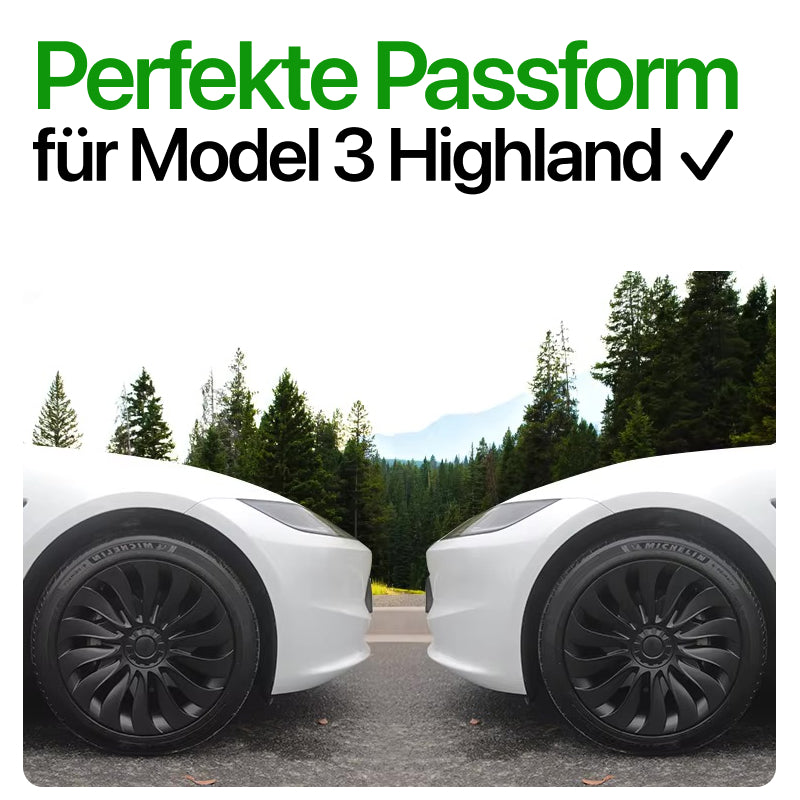 18" Zoll Radkappen (4er Set) im Turbine Design für Tesla Model 3 (2024) Highland bei EV Motion Shop