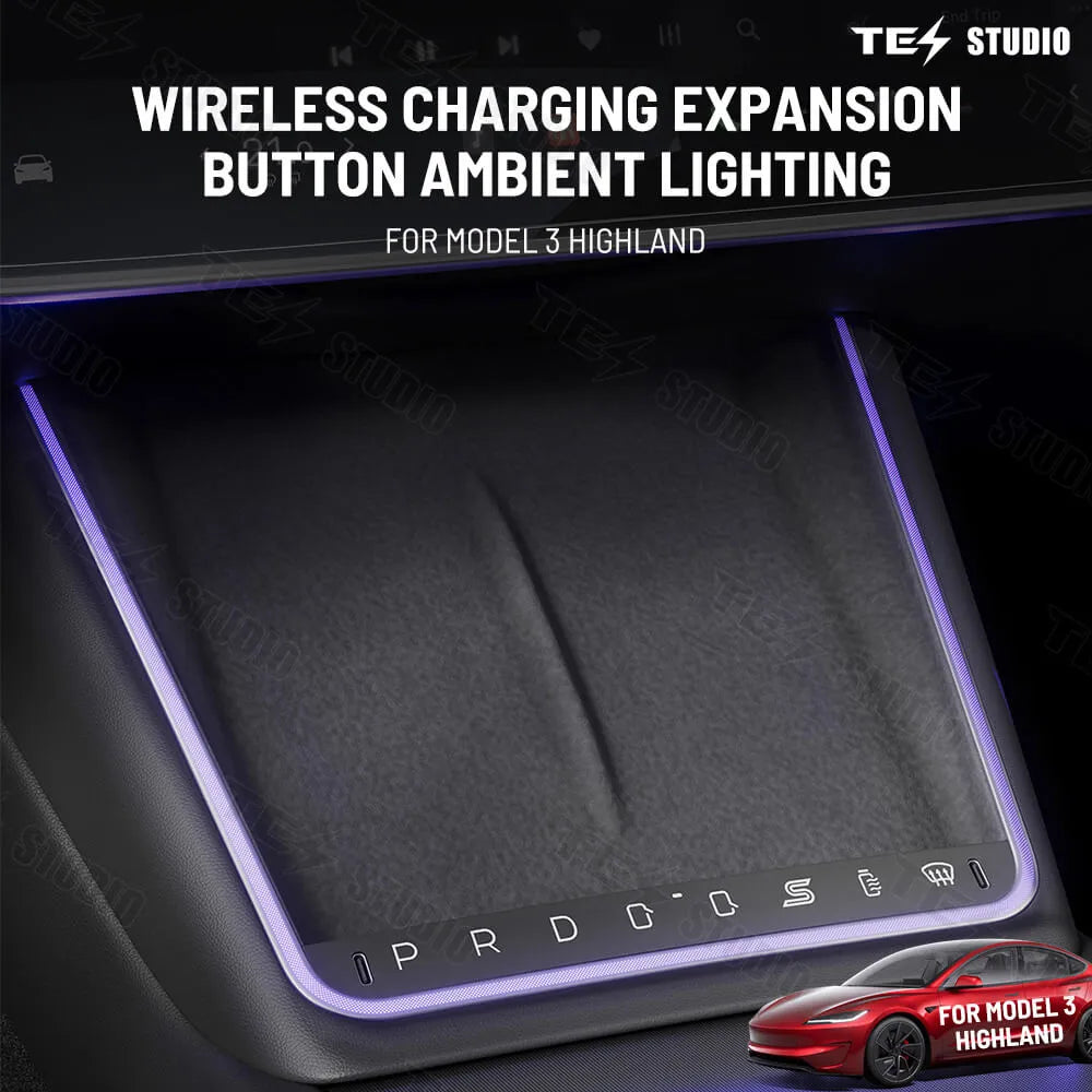 Tesstudio Mittelkonsole Wireless Charger mit LED Ambiente Licht für Model 3 Highland bei EV Motion Shop