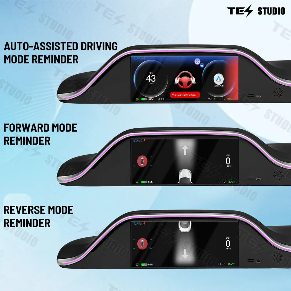 Tesstudio Integrierte Digitales Armaturenbrett Dashboard Display mit Ambiente LED und Kamera für Tesla Model 3 Highland bei EV Motion Shop