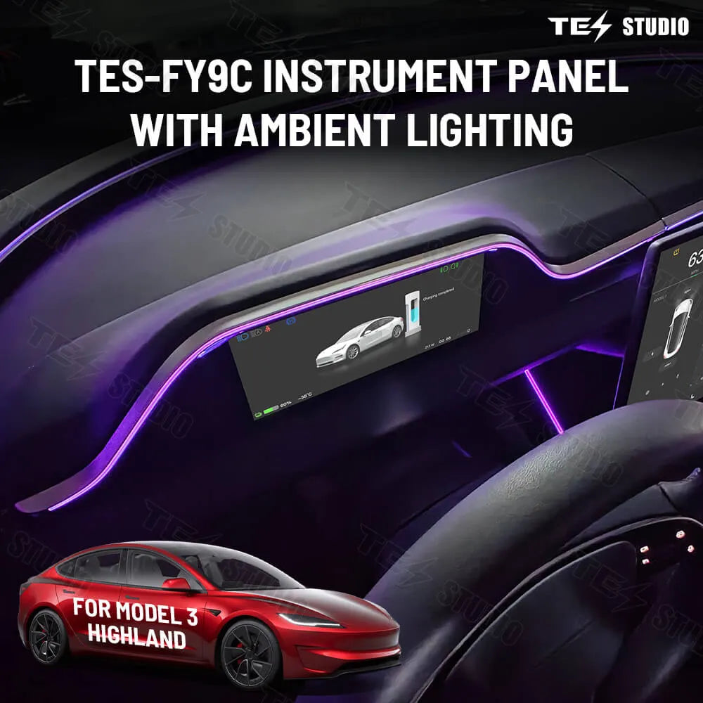 Tesstudio Integrierte Digitales Armaturenbrett Dashboard Display mit Ambiente LED und Kamera für Tesla Model 3 Highland bei EV Motion Shop