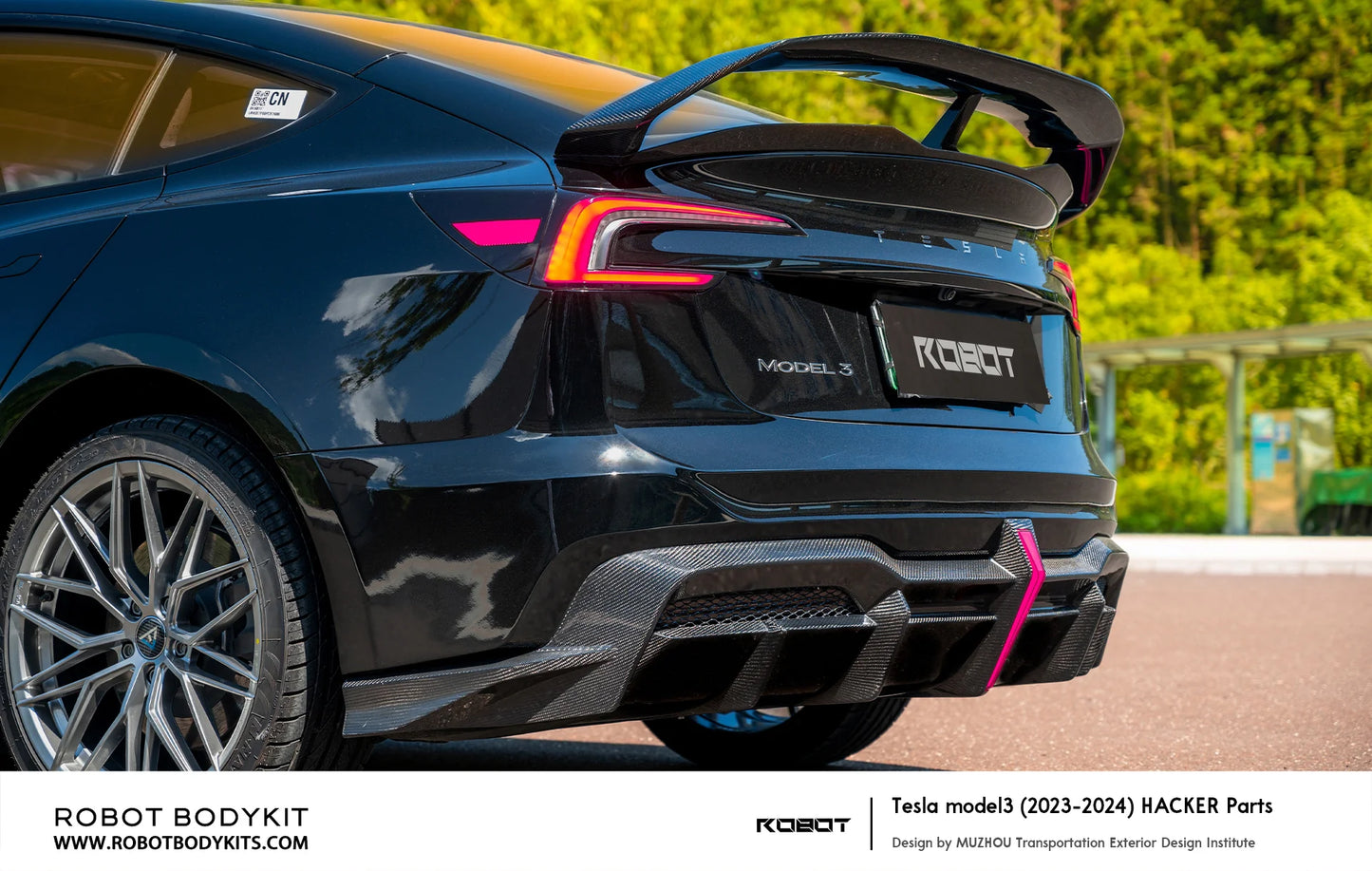 Robot "Hacker" Heck Bumper &amp; Diffuser – Tesla Model 3 Highland bei EV Motion Shop