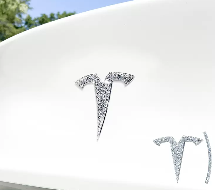 Diamond-Look Badge Bling Logo Sticker Emblem für Front, Heck & Lenkrad (3er Set) für Tesla Model 3 / Y bei EV Motion Shop