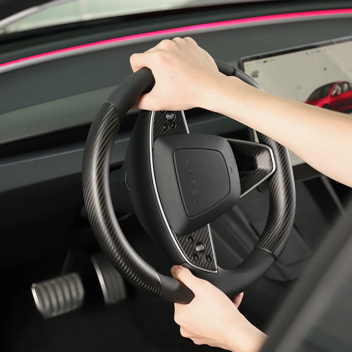 TPARTS Echt Carbon Lenkrad Cover – Tesla Model 3 Highland / Model Y Juniper bei EV Motion Shop