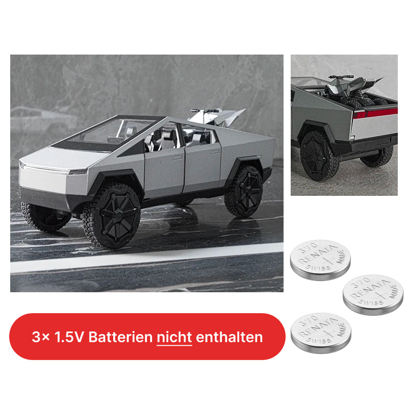 Tesla Cybertruck Spielzeug Dekoration Modell Auto mit ATV Cyber-Quad im 1:24 Maßstab aus Aluminium bei EV Motion Shop 