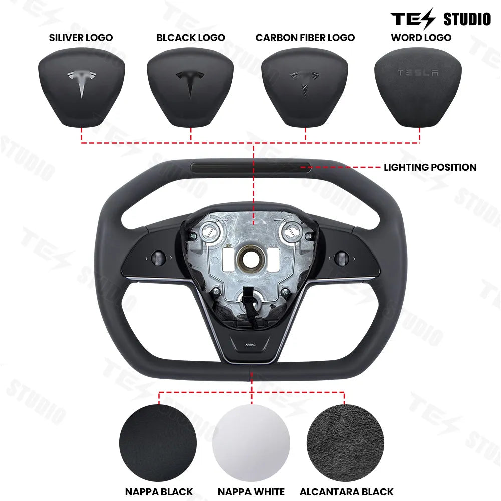 Tesstudio Cybertruck Inspiriertes Cyberpack Lenkrad mit Kontrollleuchten für Model 3 / Y bei EV Motion Shop