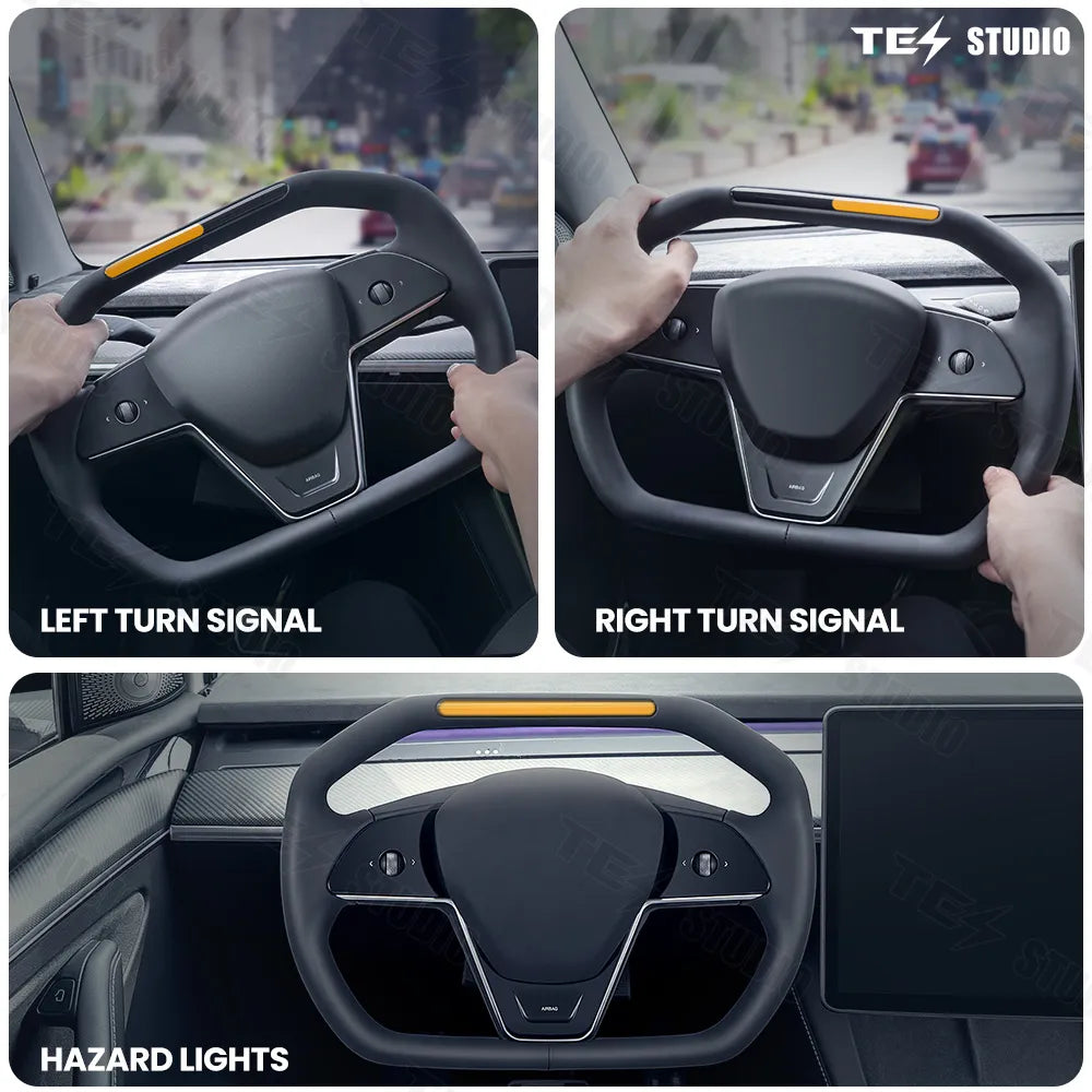 Tesstudio Cybertruck Inspiriertes Cyberpack Lenkrad mit Kontrollleuchten für Model 3 / Y bei EV Motion Shop