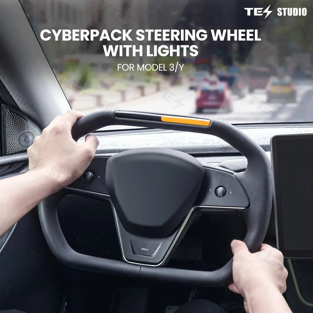 Tesstudio Cybertruck Inspiriertes Cyberpack Lenkrad mit Kontrollleuchten für Model 3 / Y bei EV Motion Shop